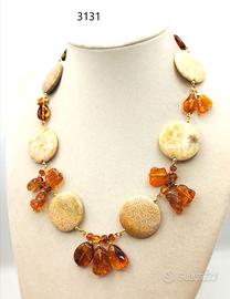 Collana Corallo fossile e Ambra