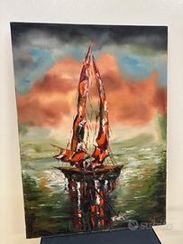 Dipinto a olio su tela di un veliero C. Diana