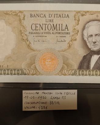 100000 lire Manzoni 19/07/70 no fibrille bb/spl