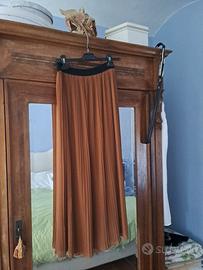 gonna cognac plisse' in seta sintetica