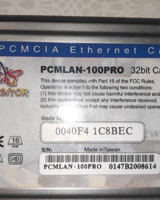 Scheda Ethernet PCMCIA Mentor PCMLAN-100PRO 32 bit
