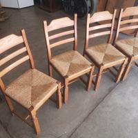 set 4 sedie legno e paglia