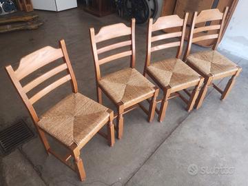 set 4 sedie legno e paglia