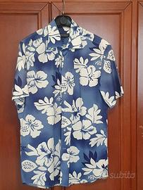 camicia uomo manica corta hawaiana blu fiori L