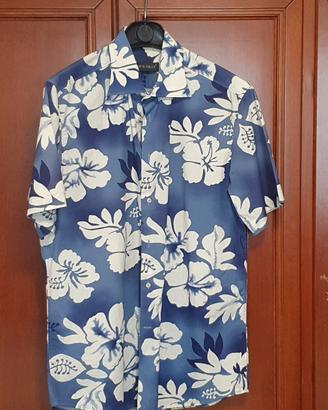 camicia uomo manica corta hawaiana blu fiori L
