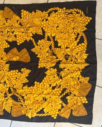 Foulard Chanel vintage carré nero e oro con nappin