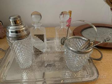 Set da bar vintage completo vetro e silver plated