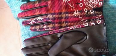 Guanti da donna pelle e tessuto.