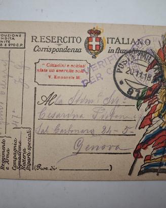 Cartolina WW1 Franchigia Regio Esercito 1918