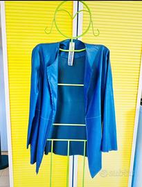 Blazer/giacca ecopelle blu nuova taglia 48
