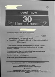 MacBookPro M1 Pro 16" 16GB/512GB Garanzia 11/02/26