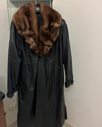 Cappotto  vera pelle tg 42 /44 nero collo visone