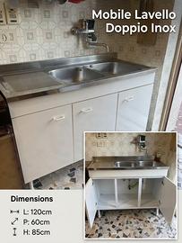 Mobile Lavello Cucina 2 Vasche AcciaioInox+Gocciol