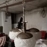 lampadario a tripla luce osso in vetro di mazzega
