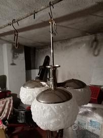 lampadario a tripla luce osso in vetro di mazzega