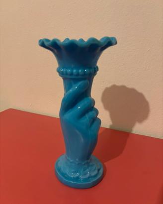 Vaso vintage anni 60 in vetro opalino azzurro