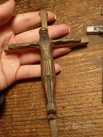 crocifisso antico in ottone e rame da collezione 