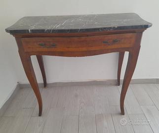 Console antica in legno con piano in marmo nero