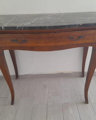 Console antica in legno con piano in marmo nero