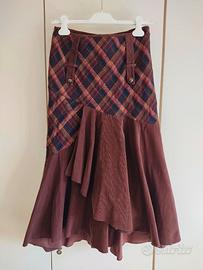 Vintage gonna fantasia tartan e asimmetrica, 42