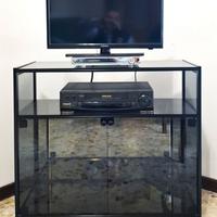 Mobiletto porta TV in vetro fumè e metallo
