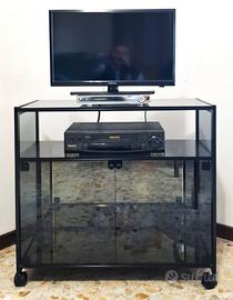 Mobiletto porta TV in vetro fumè e metallo