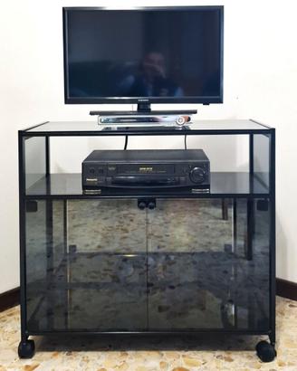 Mobiletto porta TV in vetro fumè e metallo
