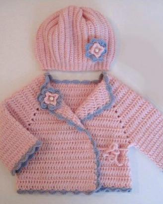Golfino Cappellino Neonata uncinetto lana handmade