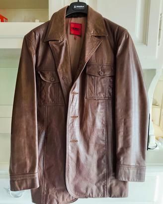 giacca di pelle marrone Bomb Boogie vintage uomo M