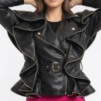 Giubbino ecopelle con volants e rouches