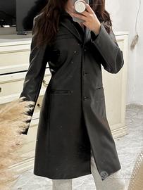 Trench similpelle nero donna uomo cappotto lungo