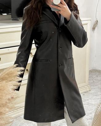 Trench similpelle nero donna uomo cappotto lungo