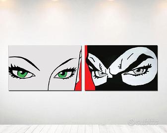 2 Quadri Diabolik ed Eva Dipinti a Mano Pop Art