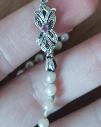 collana perle chiusura oro18k con rubino vintage 