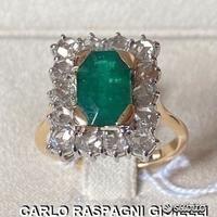 Anello antico rose diamanti e smeraldo naturale
