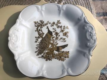 Piatto ornamentale con pavoni dorati