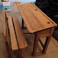 Antico Banco di Scuola in Legno Massiccio del 1920