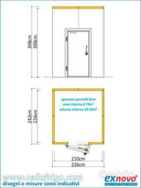 cella frigo TN filopavimento 242X226cm h308cm