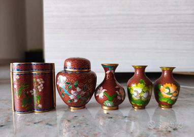 Lotto 5 pezzi vintage Cloisonné mini vasetti