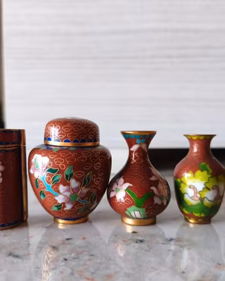 Lotto 5 pezzi vintage Cloisonné mini vasetti