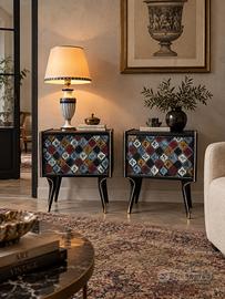 Comodini Vintage Damasco Colorati Borchie Argento
