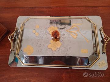 Antico Vassoio Antico Oro Acciaio Inox !8/10 Italy