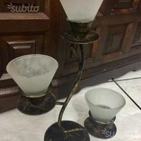 Portacandele in Ottone e Vetro Opacizzato.Anni70