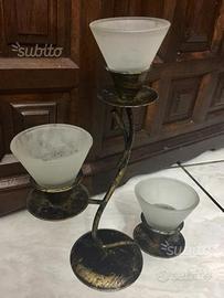 Portacandele in Ottone e Vetro Opacizzato.Anni70