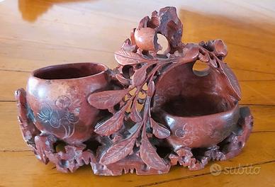 Espositore cinese in pietra, 2 portaoggetti