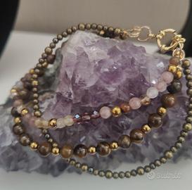 bracciale tre fili agata acciaio cristalli 