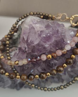 bracciale tre fili agata acciaio cristalli 