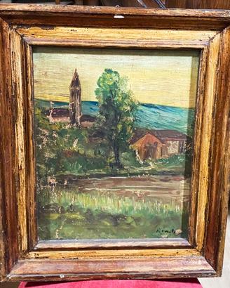 Antico Dipinto a Olio su Tela - Paesaggio Rurale