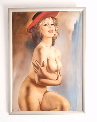 Quadro vintage nudo femminile Olio Arte Erotica 