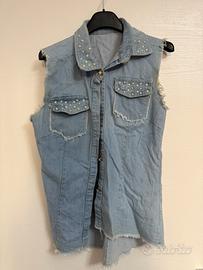 Giacca jeans senza maniche con perle